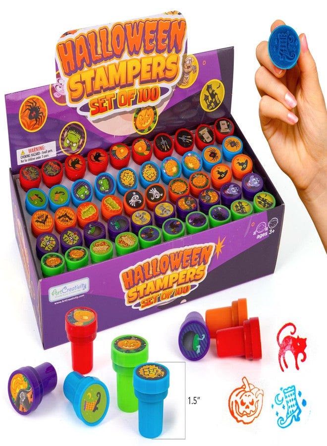 ArtCreativity Halloween Stamps for Kids, Pack of 100 Assorted Pre-Inked Spooky Stampers, Best for Party Favors, Goodie Bag Fillers, Trick or Treat Toy Supplies, Birthday Gift Bags, Pumpkin Stamp - Image 3